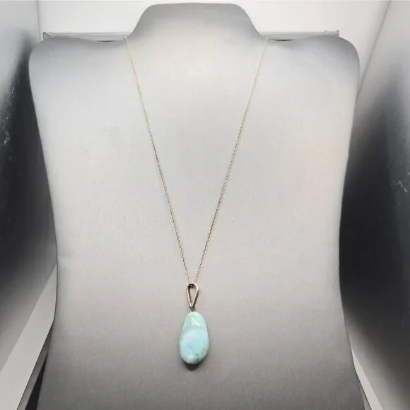 VTG Sterling Silver Larimar Pendant Necklace 18" Teardrop Signed F 6.79g - Picture 3 of 15